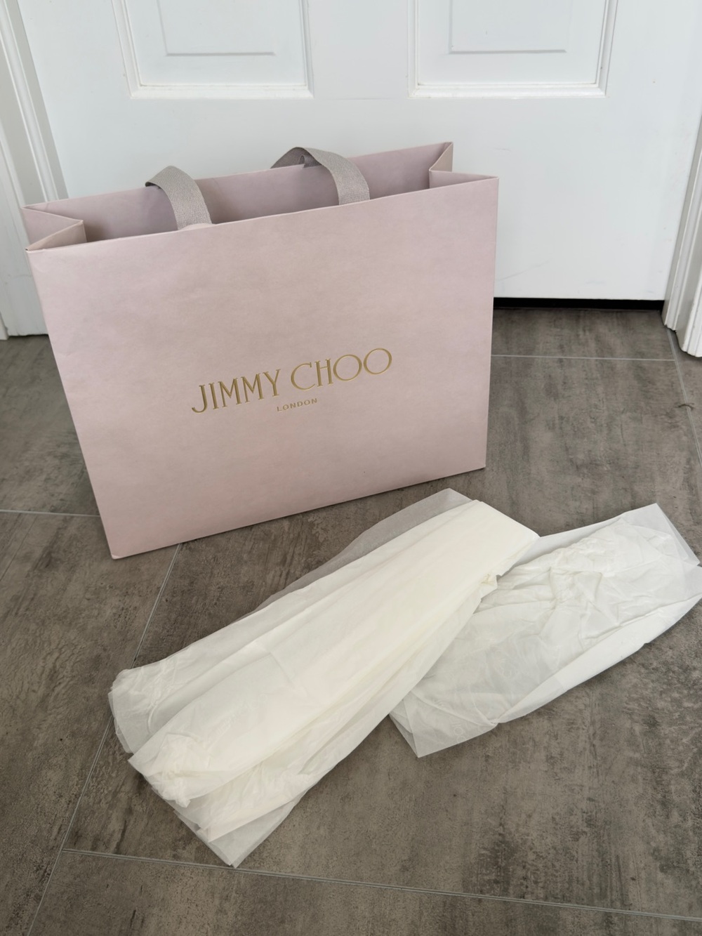 Authentic Jimmy Choo Empty Paper Shopping Bag – Medium Size, signature Tissue.